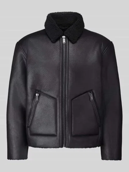 Kurtka ze skóry ekologicznej z kołnierzem typu shearling Only & Sons czarna