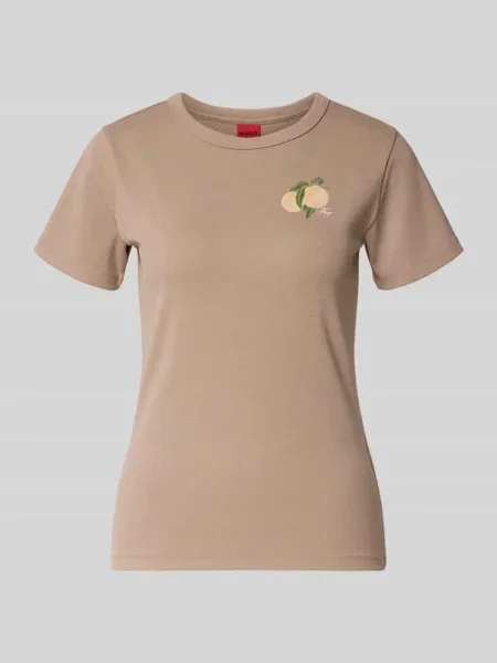 Męski t-shirt o kroju regular fit z mieszanka bawełny model Hugo beżowa