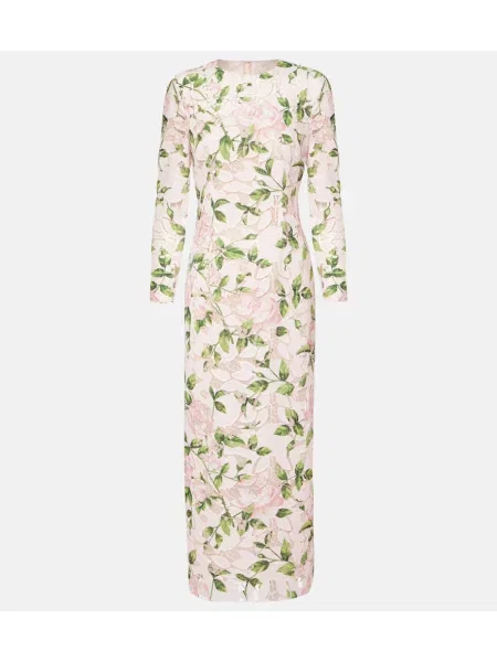 Rochie maxi Oscar De La Renta cu model floral din dantelă de costum roz