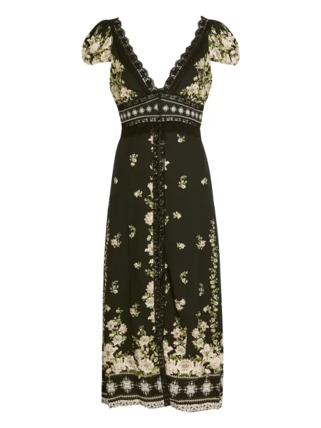 Sukienka midi Alice + Olivia w kwiatki z nadrukiem z krepy czarna