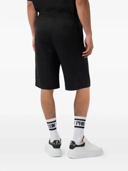 Haftowane lniane szorty Philipp Plein czarne