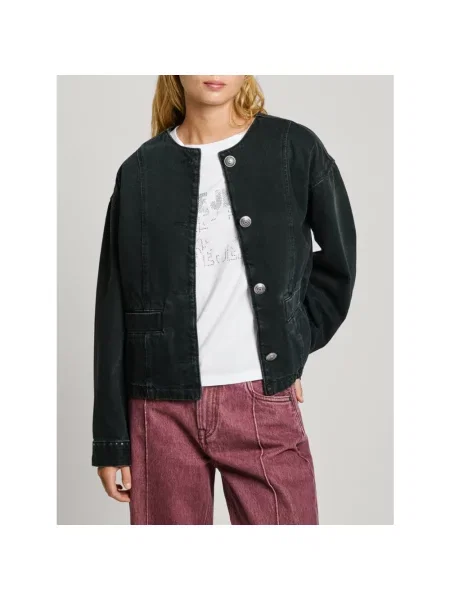 Pepe Jeans kurtka jeansowa DAENA STUD przejściowa oversize czarny
