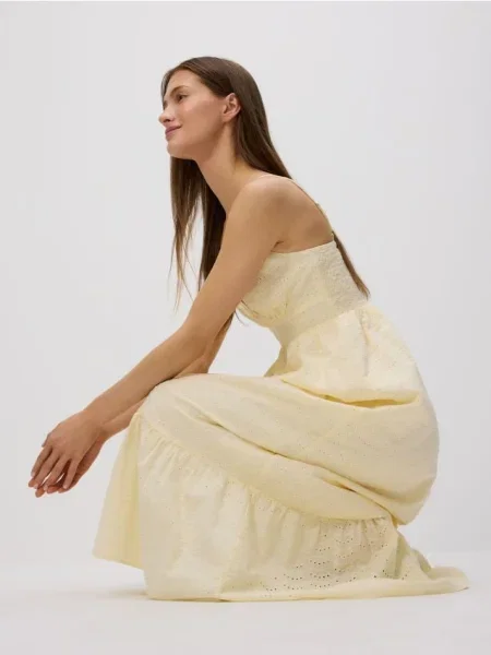 Reserved Rochie midi ajurată galben-deschis galben