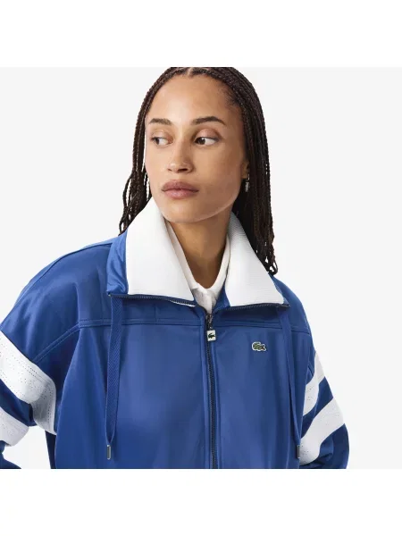 Lacoste Bluza Satynowa Z Dzianiny Pointelle W Luźnym Kroju niebieska