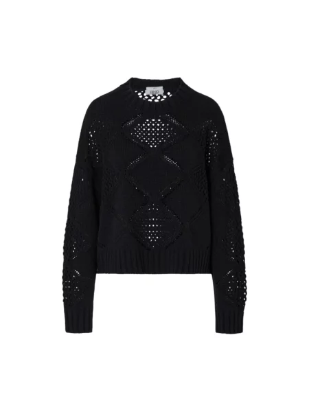Sweter z dzianiny o kroju relaxed fit z dodatkiem wełny Liu Jo White czarny
