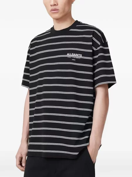 Tricou Allsaints cu dungi cu imagine negru