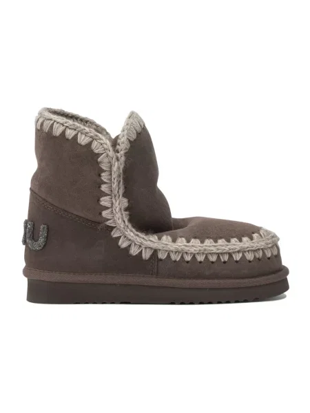 Buty do kostki Mou skórzane z logo brązowe