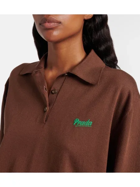 Tricou polo Prada de mătase maro