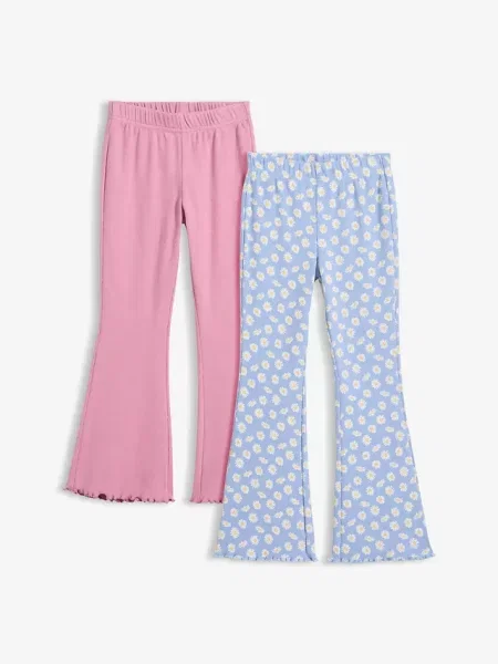 Legginsy z prążkowanego materiału rozszerzone nogawki 2 szt. różowe