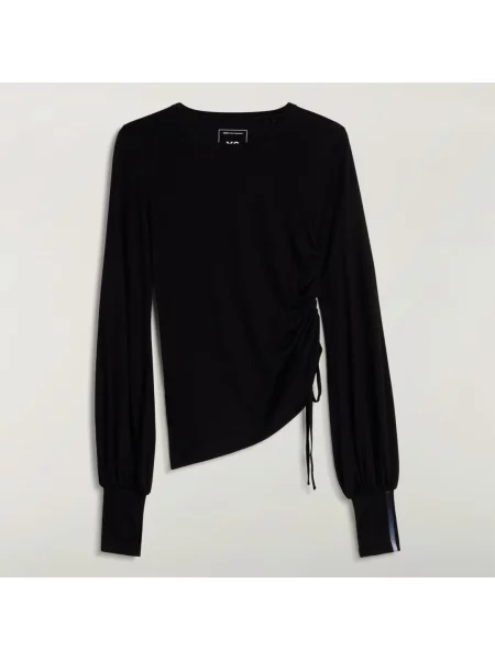 TRIČKO S DLOUHÝM RUKÁVEM WOOL CINCHED DRAPE černé