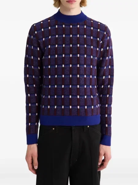 Pulover Jil Sander în carouri violet