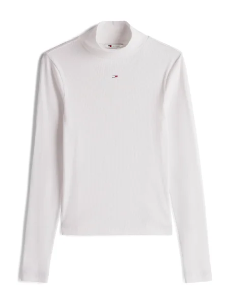 Tricou Tommy Jeans cu guler înalt alb