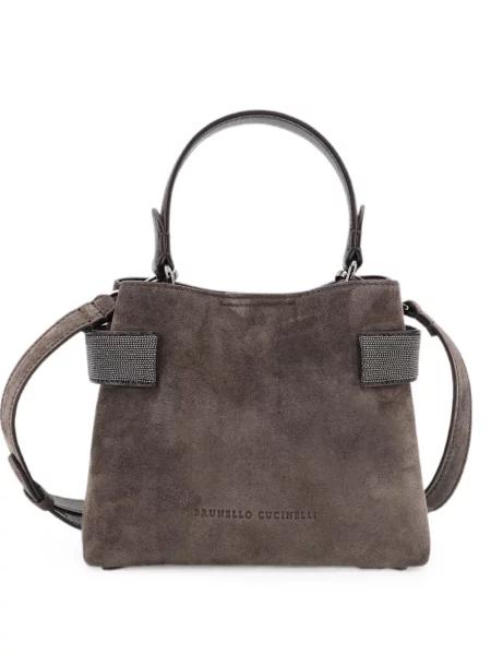 Geantă shopper Brunello Cucinelli din piele de căprioară gri