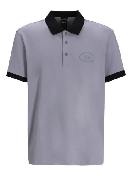 Gulerat tricou polo Boss gri