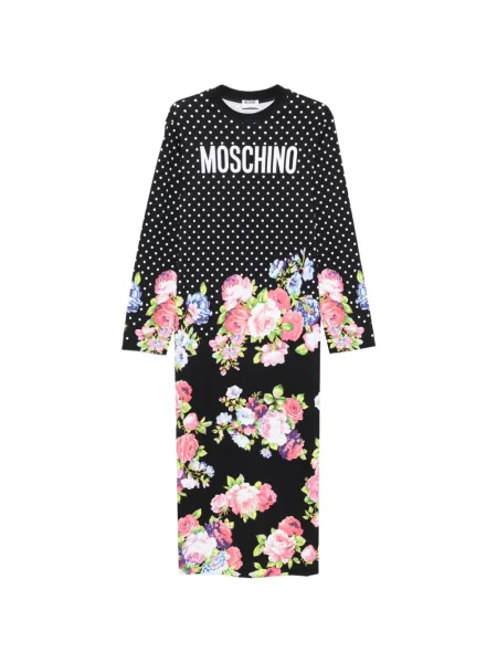 Миди рокля Moschino на цветя с принт до коляното черно