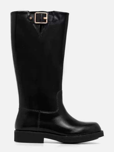 Шкіряні чоботи BOSS Eleri на плоскому підборі чорний
