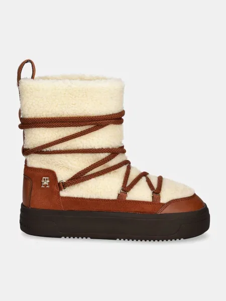 Tommy Hilfiger śniegowce LACE-UP FAUX SHEARLING SNOWBOOT brązowy beżowe