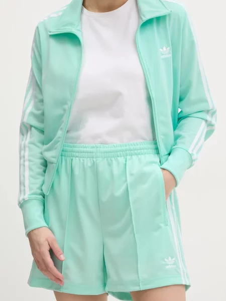 Къс панталон adidas Originals Firebird тюркоазено с апликация с висока талия