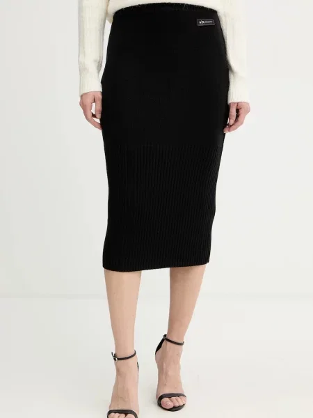 Armani Exchange fustă cu lână midi creion negru