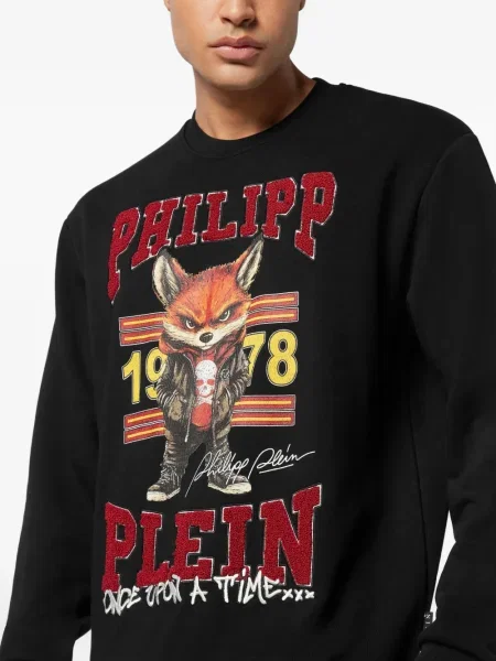 Суичър без качулка Philipp Plein с принт с кръгло деколте черно