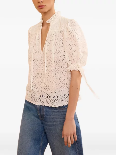Top Ulla Johnson cu broderie alb
