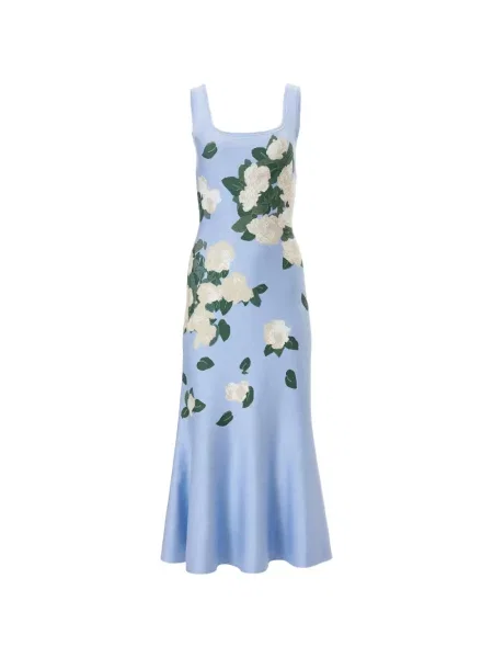 Rochie midi Carolina Herrera cu model floral tricotate albastru