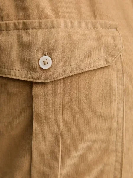 Вельветовая классическая ошейниковый рубашка Marc O'polo бежевая