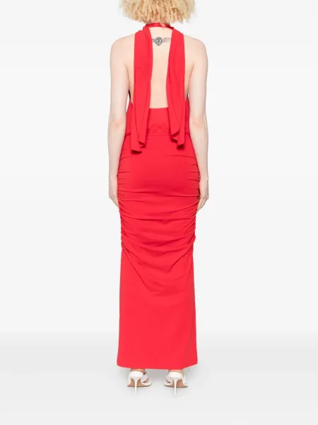 Rochie maxi Rowen Rose cu decolteu în V de costum roșu