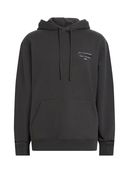 AllSaints hanorac din REDACT negru cu glugă cu imprimeu gri
