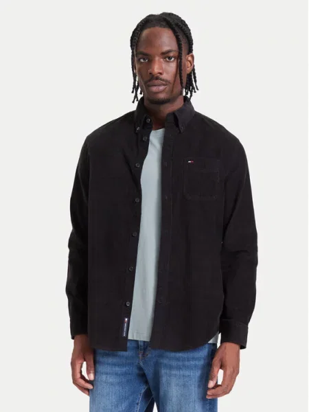 Tommy Jeans košulja za djecu od samta crna