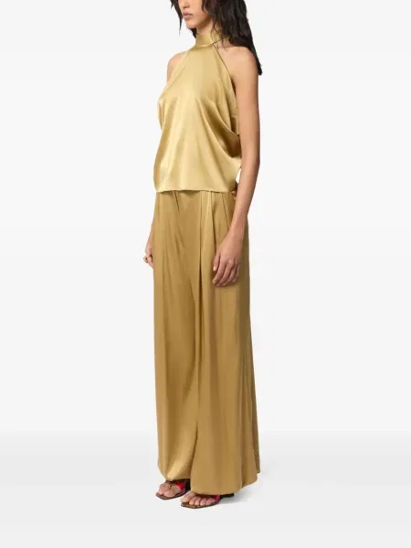 Bluză Nina Ricci din satin cu gât halter auriu