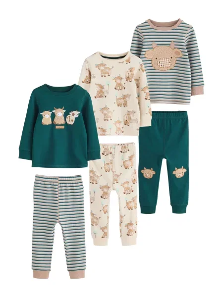 Next Pijamale Snuggle albastru deschis / maro deschis / verde smarald alb