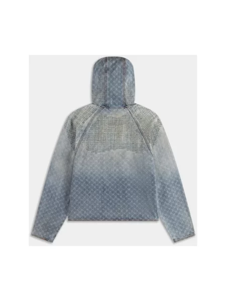Daily Paper bluza jeansowa Destroyed Denim Hoodie z kapturem wzorzysta niebieski
