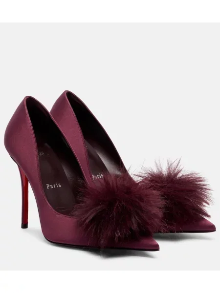 Pantofi cu toc Christian Louboutin din satin bordo