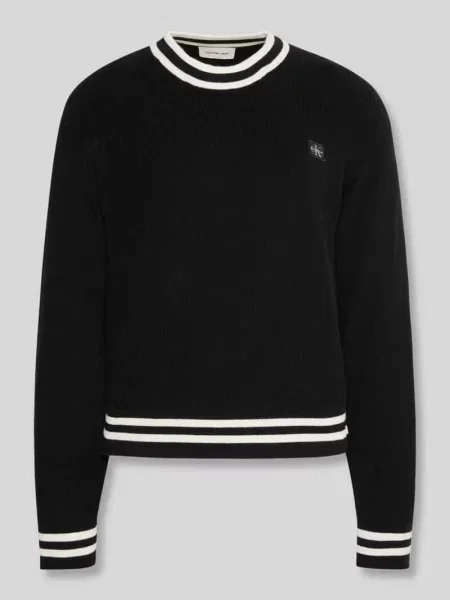 Sweter w kroju regular fit z czystej bawełny z paski w kontrastowym kolorze Calvin Klein Jeans czarny