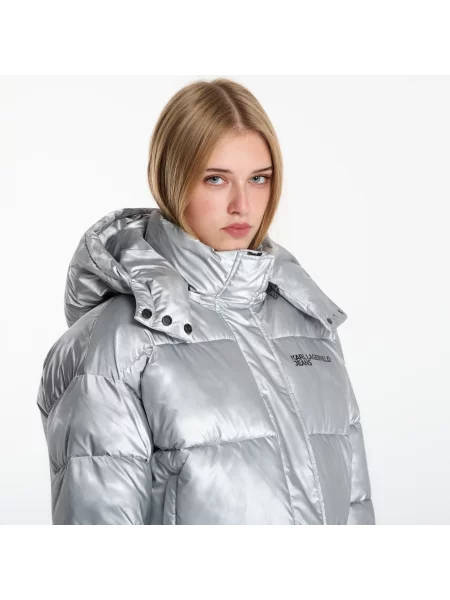 Яке Karl Lagerfeld Jeans Cropped Shiny Puffer Washed Blue L синьо