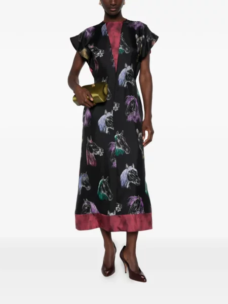 Rochie Moschino de mătase cu imagine negru