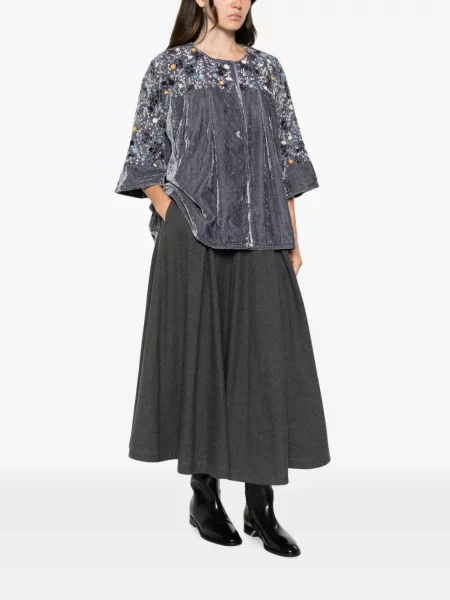 Geacă Aodress de catifea cu model floral albastru