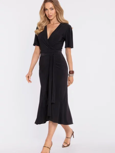 Rochie midi Made Of Emotion cu volane plic negru