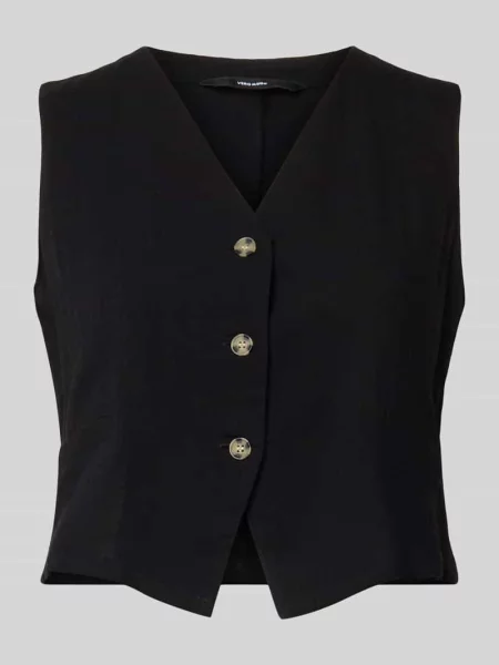 Kamizelka o kroju regular fit z mieszanki bawełny i lnu model CAIA' Vero Moda czarna