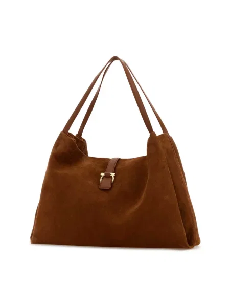 Shopperka Ferragamo zamszowa brązowa