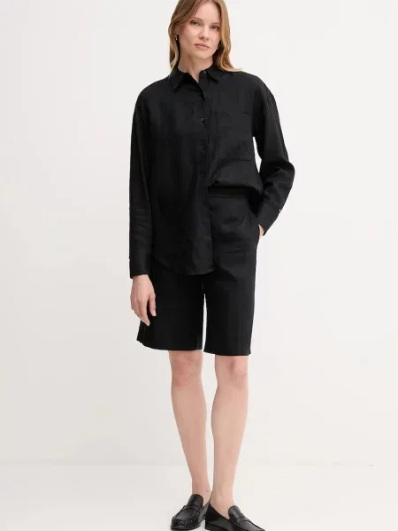 Tommy Hilfiger szorty lniane gładkie high waist czarny