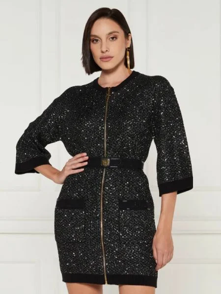 Elisabetta Franchi Rochie cu cordon cu adaos de lână negru