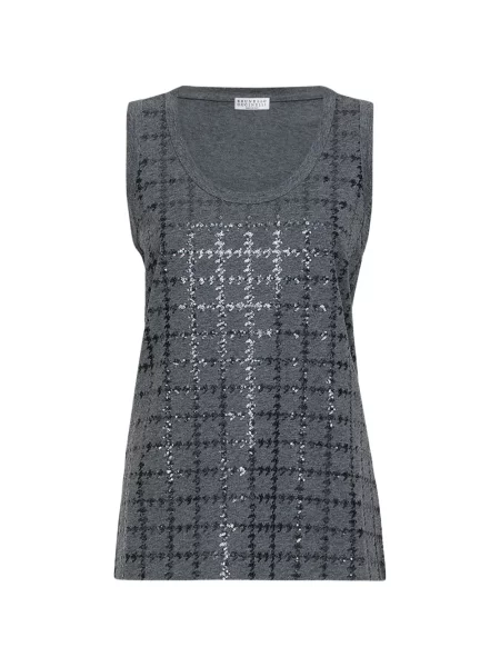 Top Brunello Cucinelli cu broderie din jerseu gri