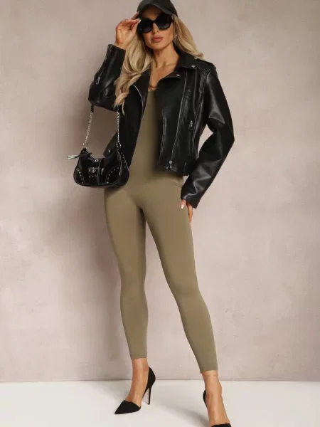 Ciemnozielony Dopasowany Kombinezon Sportowy z Elastycznego Materiału na Cienkich Ramiączkach Winifasa zielony