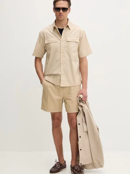 Tommy Jeans kratke hlače z lanom bež
