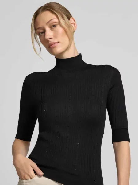 Longsleeve o kroju slim fit z czystej wełny merino Model Maglia Costine' Liu Jo White czarna