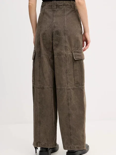 Kenzo spodnie Dyed Canvas Cargo Pants szerokie high waist brązowy