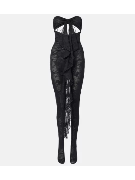 Kombinezon Oséree z falbankami koronkowy czarny
