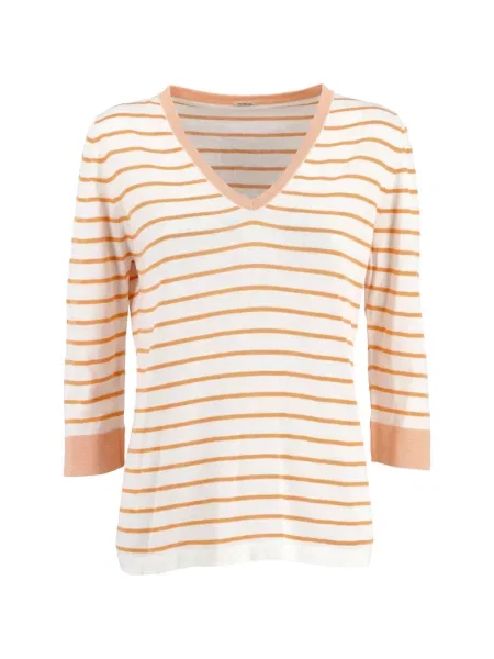 Pulover Malo cu dungi cu decolteu în V alb